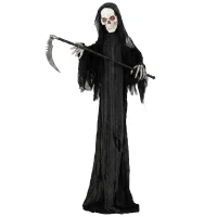 HOMCOM 183cm Life Size Animated Grim Reaper Halloween Decoration, Scary Halloween Animatronics Decor with Sound Touch Activated(m-1)