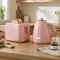 HOMCOM 1.7L 3000W Fast Boil Kettle & 2 Slice Toaster Set, Kettle and Toaster Set with Auto Shut Off, Browning Controls, Light Pink(m-10)