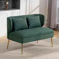 HOMCOM 2 Seater Sofa, Linen-look Fabric Small Sofa with Wing Back, Thick Seat, Metal Legs, Dark Green(m-12)