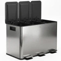 HOMCOM Coș de Gunoi cu 3 Compartimente de 20L cu Închidere Silențioasă, din Oțel Inoxidabil și PP, 61.9x36.6x56.7 cm(m-8)