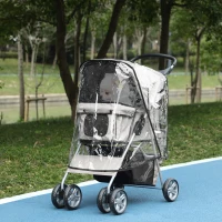 PawHut Pet Stroller for Small Miniature Dogs, Cats, Foldable Travel Carriage with Wheels Zipper Entry, Cup Holder, Storage Basket - Grey(m-10)
