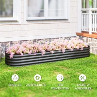 Outsunny Jardinière carré potager de jardin en acier galvanisé modulable pour légumes plantes fleurs, 240 x 62 x 30 cm gris foncé(m-7)
