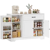 HOMCOM Modernes Küchen-Sideboard mit Schublade, verstellbaren Regalen, kleine Küchen-Vorratskammer mit Türfächern, Weiß(m-12)