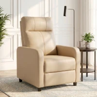 HOMCOM Kippbarer Relaxsessel, PU-Relaxsessel mit Fußstütze, Push-Back Rückenlehne, Beige(m-4)
