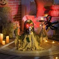 Outsunny Halloween Animated Skeleton with Glowing LED Eyes, Half-Body Scary Halloween Decorations, Battery Operated, Indoor Party Props(m-10)