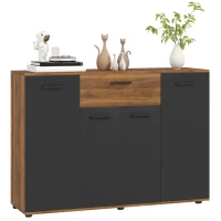 HOMCOM Buffet salon meuble de rangement avec 4 placards, tiroirs et étagères réglables, dim. 120 x 35 x 85 cm, marron et noir(m-11)