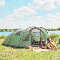 Outsunny Grande Tenda Multi-Stanza per 5 Persone, con Finestre e Veranda, Verde(m-2)