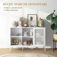 HOMCOM Bufet Mobil cu 4 Rafturi Deschise și Dulap, din PAL și Oțel, 120x37x81.5 cm, Alb(m-4)