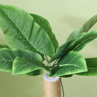 PawHut Árbol Rascador para Gatos 83 cm con Hojas Artificiales, Poste de Yute, Plataformas de Felpa, 2 Juguetes de Bolas, Verde(m-5)