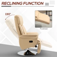 HOMCOM Adjustable Swivel Recliner, Manual Recliner Chair with Footrest, Padded Arms, PU Leather Upholstery, Beige(m-4)