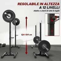HOMCOM Set di 2 Rack Supporto per Bilanciere in Acciaio, Altezza Regolabile su 12 Livelli, 50x49x124-154cm, Nero(m-5)