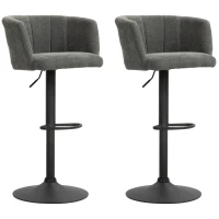 HOMCOM Barhocker 2er-Set, Schalenrücken, höhenverstellbar, Fußstütze, für Küche oder Esszimmer, Metallbasis, Dunkelgrau(m-11)