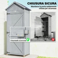Outsunny Casetta Porta Attrezzi in Legno di Abete con 3 Ripiani e Banco da Lavoro Ribaltabile, 77x52.5x178 cm, Grigio(m-7)