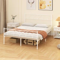 HOMCOM Estructura de Cama 140x190 cm con Cabecero Soporte de Listones de Acero Almacenamiento Bajo la Cama(m-10)
