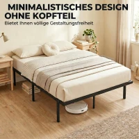 HOMCOM Bettgestell, 140 x 200 cm Metallbett mit Stauraum unter dem Bett, Metallgestell mit Lattenrost, kein Boxspring nötig(m-6)