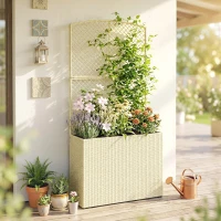 Outsunny Fioriera in Rattan con Traliccio, Letto Rialzato per Piante Rampicanti, Beige(m-2)