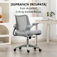 HOMCOM Scaun de Birou Ergonomic cu Brațe Reglabile, Spătar din Plasă și Tetieră, Gri(m-9)