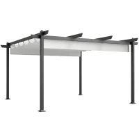 Outsunny Gazebo Pergolă 4x4 m cu Acoperiș Retractabil, 8 Șuruburi și 8 Țăruși din Aluminiu, Poliester și Metal, Alb(m-12)