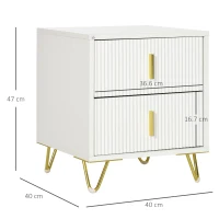 HOMCOM Elegant Fluted Bedside Table - White/Gold-Tone(m-3)