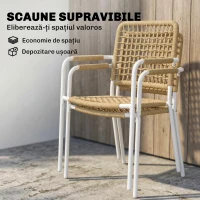 Outsunny Set de 2 Scaune de Grădină Stivuibile din Ratan pentru Terasă, Galben(m-5)