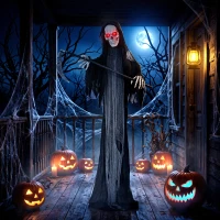 HOMCOM 183cm Life Size Animated Grim Reaper Halloween Decoration, Scary Halloween Animatronics Decor with Sound Touch Activated(m-8)