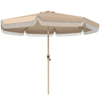 Outsunny Parasol de jardin extérieur 266 cm, parasol inclinable, franges, manivelle, 8 baleines, toile polyester 180 g/m², kaki(m-13)