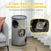 PawHut Căsuță pentru Pisici cu 3 Niveluri și Sisal pentru Zgâriat, cu Pluș, Ø38x70cm, Gri(m-4)