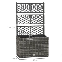 Outsunny Fioriera con Grigliato per Rampicanti con 2 Vasi in Acciaio e Rattan PE, 57x30x107cm, Grigio(m-3)