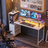 HOMCOM 147cm Gaming Desk with Charging Station and Monitor Stand, Computer Table for Home Office with RGB Lights, White(m-10)