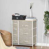 HOMCOM Cômoda, aparador, 7 gavetas de tecido dobráveis, estrutura metálica, 63,5 x 30 x 71 cm, Cinza claro(m-6)