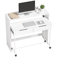 HOMCOM Birou pentru calculator extensibil 100 cm cu 2 sertare, birou cu depozitare, stil modern, alb(m-8)