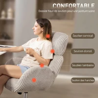 HOMCOM Chaise bureau ergonomique en velours, fauteuil de bureau avec dossier haut, appui-tête réglable et accoudoirs, gris(m-6)