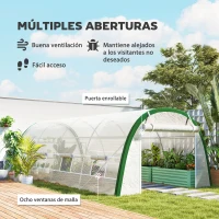 Outsunny Invernadero de Túnel 6x3x2 m con Puerta Enrollable 8 Ventanas de Malla y Estructura de Acero Galvanizado Blanco(m-4)
