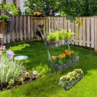 Outsunny Fioriera da Balcone a 3 Ripiani con 2 Ruote, Porta Piante per Giardino in Metallo 53x39x78cm Nero(m-10)