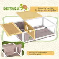 PawHut Casa per Tartarughe di Terra in Legno di Abete con Pannello Apribile e 2 Spazi Separati, Marrone Chiaro(m-5)