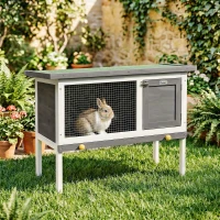 PawHut Clapier Lapin Extérieur en Bois, avec Toit Ouvrable en Asphalt et Plateau Coulissant, Design Surélevé, 90x45x65cm, Gris(m-11)