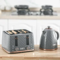 HOMCOM Conjunto de cozinha 2-em-1, torradeira e chaleira, várias opções, 1,7 L, 4 fatias de torrada ao mesmo tempo, plástico, Cinza(m-2)