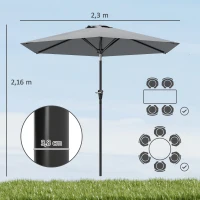 Outsunny Parasol de jardin Parasol droit hexagonal inclinable Ø 2,3 x 2,16H m métal polyester haute densité gris(m-3)