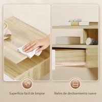 HOMCOM Set de 2 Mesitas de Noche Flotantes con 1 Cajón y Estante Abierto Diseño Moderno Montado en la Pared 35x32x22,5 cm Roble(m-7)