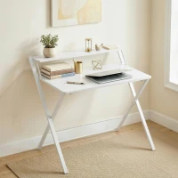 HOMCOM Compact Folding Desk for Small Spaces with Storage Shelf for Home Office, White(m-10)