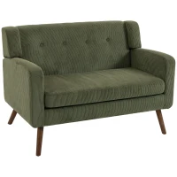HOMCOM 2 Seater Sofa, 118 cm Corduroy Small Loveseat with Spring Cushion, Wood Legs for Small Space, Living Room, Dark Green(m-1)