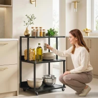 HOMCOM supporto stampante 3 livelli con ruote, tavolino industriale metallo ufficio, nero.(m-8)