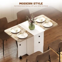 HOMCOM Multi-Storage Six-Person Drop Leaf Dining Table -  Oak and White(m-4)