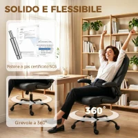 HOMCOM Sedia Ufficio Girevole, Funzione Dondolo, Braccioli Ribaltabili, Schienale Alto, Altezza Regolabile, Nero(m-9)
