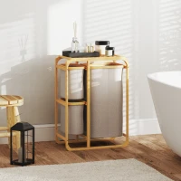 HOMCOM Cestino Portabiancheria in Bambù con 3 Sacchi e Ripiani in Tessuto, 50x32x69.7 cm, color Bambù e Crema(m-10)