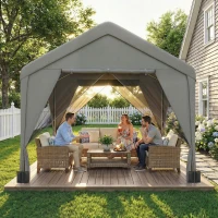 Outsunny Tonnelle de jardin pavillon de jardin hydrofuge structure robuste en acier galvanisé avec toit double pente 3x3m gris(m-8)