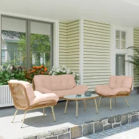 Outsunny Salon de Jardin 4 Pièces en Résine Tressée Coussin 12 cm Ultra Épais Canapé 138 cm 2 Fauteuils et Table Basse Beige(m-12)