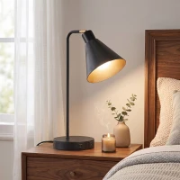 HOMCOM Set de 2 Lămpi de Masă Moderne din Oțel cu Porturi USB, E27, Becurile Nu Sunt Incluse, Negru(m-8)