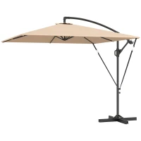 Outsunny Umbrelă Suspendată 2.5x2.5 m cu Acoperire, Corzi Antivânt, Bază în Cruce și Manivelă, Umbrelă de Grădină Inclinabilă și Rotativă 360° din Metal și Poliester 180 g/m², UV50+, Gri(m-12)
