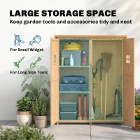 Outsunny Wooden Garden Shed with Two Windows, Tool Storage Cabinet, Outdoor Double Door Organizer 127.5W x 50D x 164H cm, Natural(m-4)
